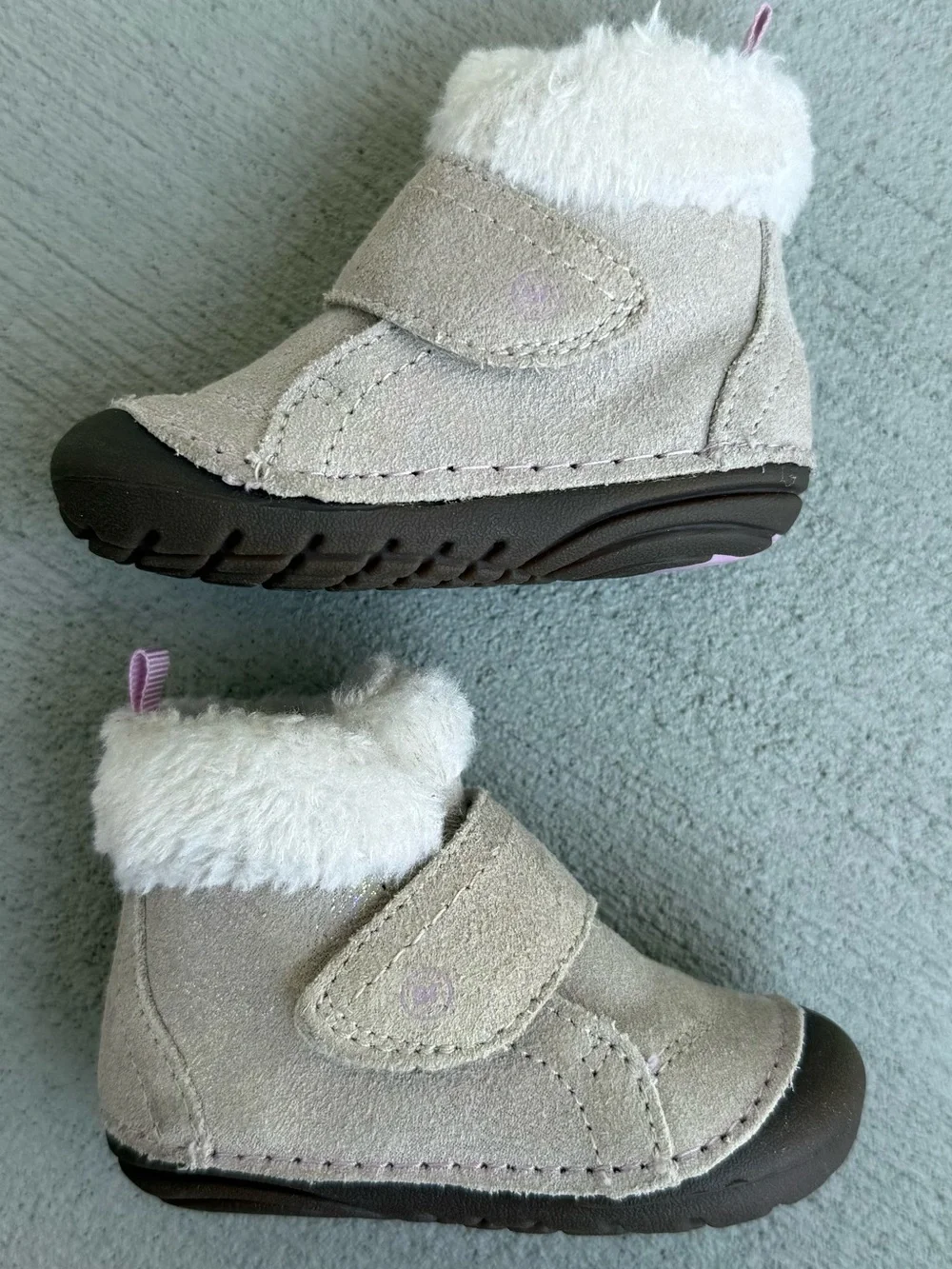 Stride Rite Soft Motion Sophie Boots Champagne Color Faux Fur Top 3M Baby Girl